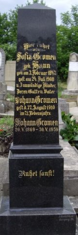 Gromen Johann 1839-1910 Hann Sofia 1847-1908 Grabstein